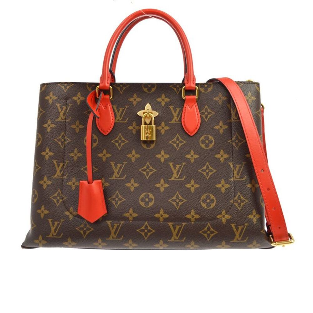 Louis Vuitton Flower Tote Monogram Canvas With Leather Brown Canvas Handbag